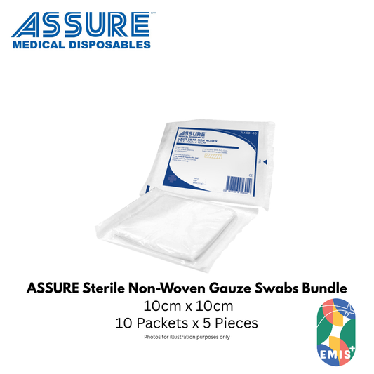 Bundle of 10 Assure Sterile Non-Woven Gauze Swab 10cm x 10cm 4-Ply 5 Pce/Pkt