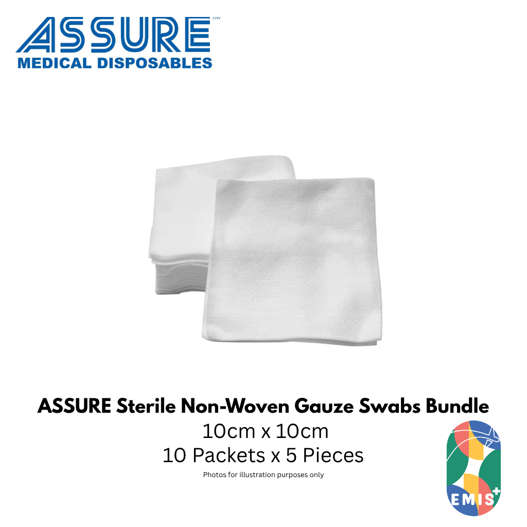 Bundle of 10 Assure Sterile Non-Woven Gauze Swab 10cm x 10cm 4-Ply 5 Pce/Pkt