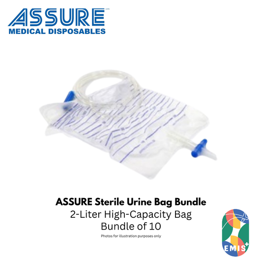 Bundle of 10 Assure Urine Bag Sterile 2L T-Outlet with 120cm Tubing