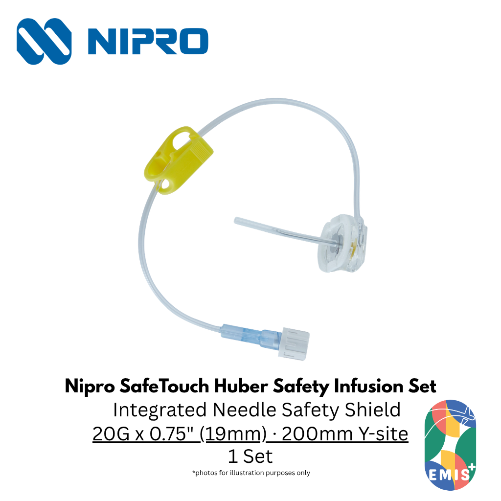 Nipro SafeTouch Huber (Non-Coring) Port Needle Infusion Set – 20G / 22G – Nipro medical device available at EMIS+ Singapore