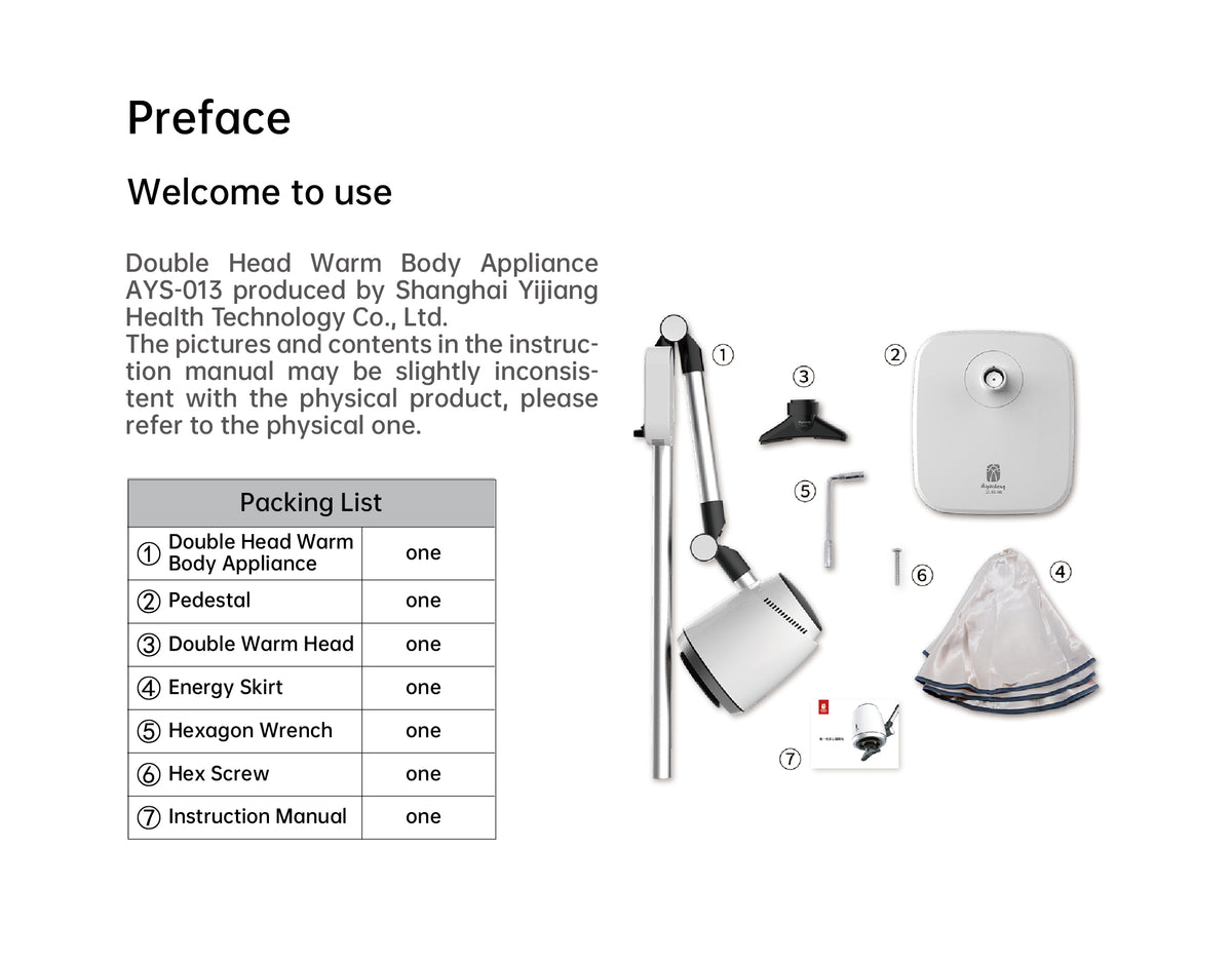 New Generation Double Head Warm Body Appliance official English manual page 2