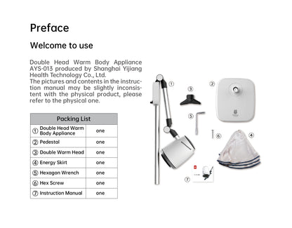 New Generation Double Head Warm Body Appliance official English manual page 2