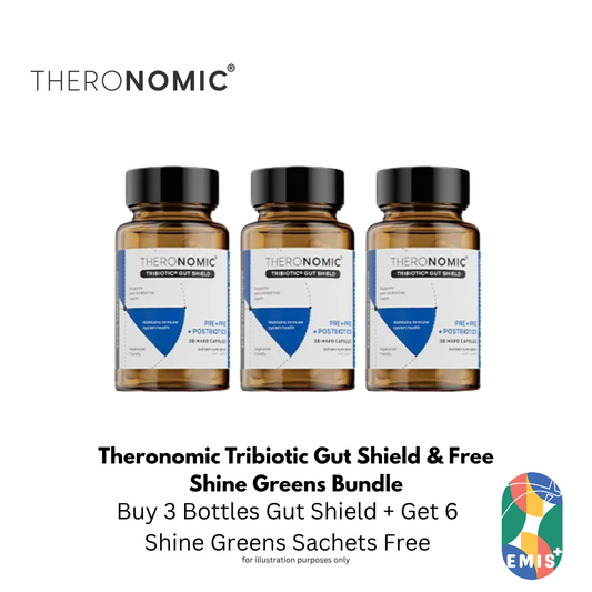 Bundle Sales Theronomic Tribiotic Gut Shield 30 Capsules Buy 3 Bottles Get Shine Greens 6 Sachets Free