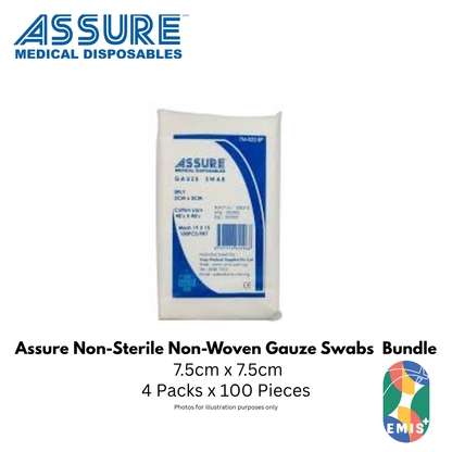 Bundle of 4 Assure Gauze Swab Non-Woven Non-Sterile 7.5cm x 7.5cm 4-Ply 100pcs