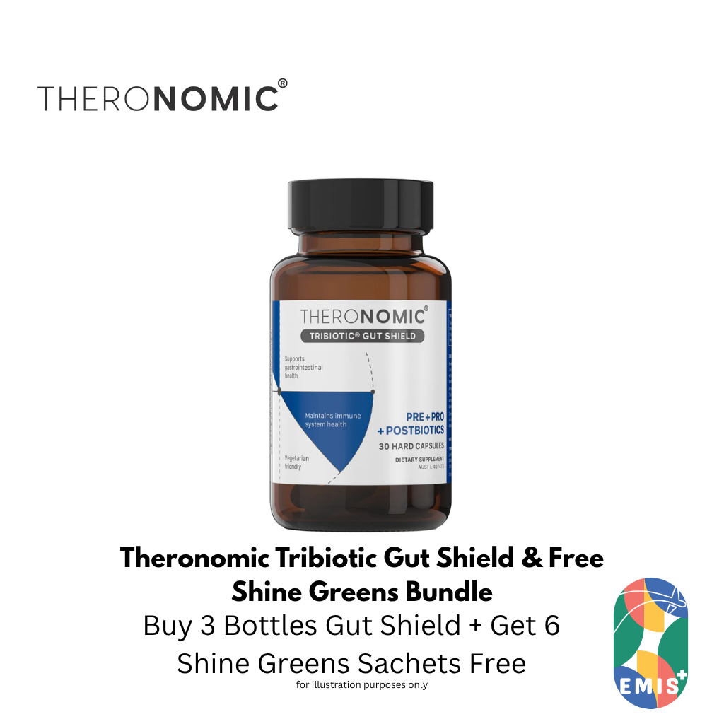 Bundle Sales Theronomic Tribiotic Gut Shield 30 Capsules Buy 3 Bottles Get Shine Greens 6 Sachets Free