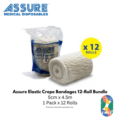 Bundle of 12 Assure Crepe Bandage 5cm x 4.5m