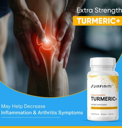 Extra Strength Turmeric+ Supplement - High Potency Formula for Joint Support and Inflammation Relief by Jinfiniti