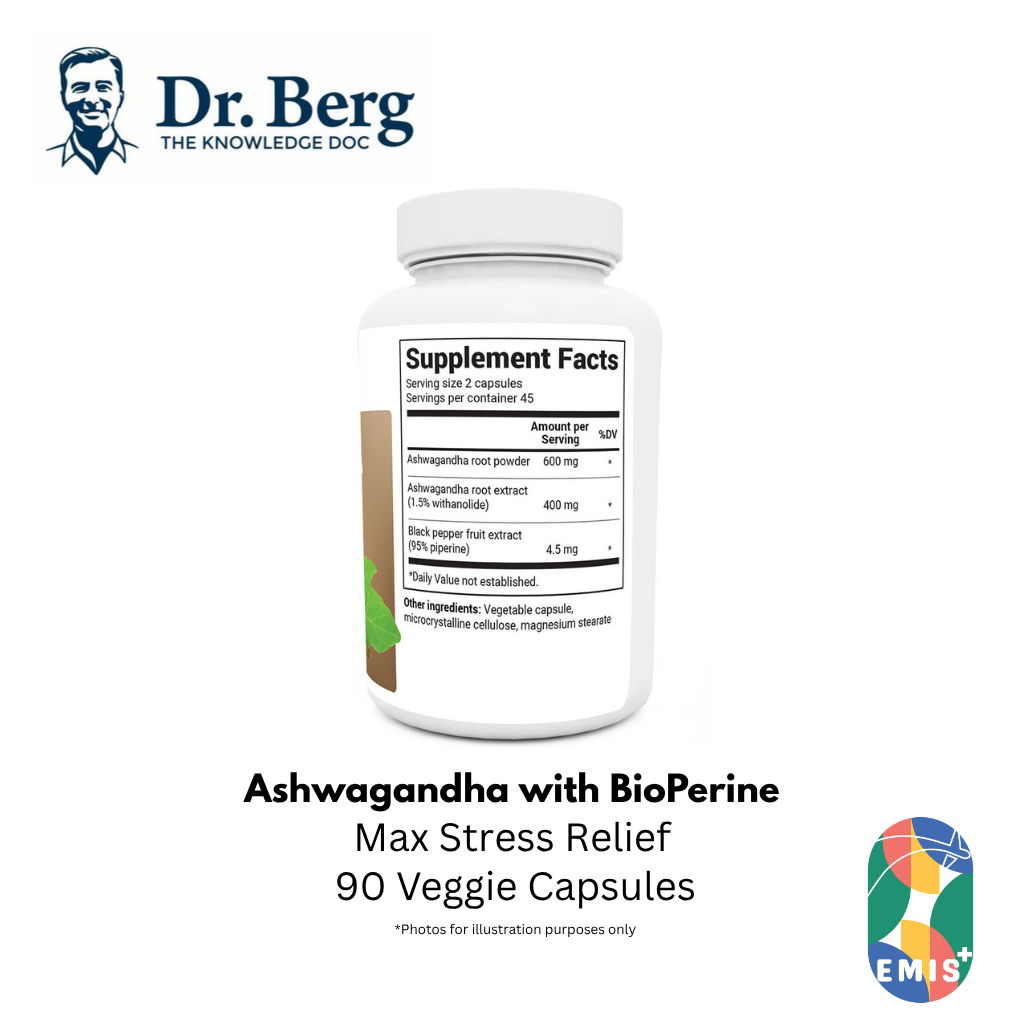 Dr. Berg 南非醉茄与 BioPerine：最大程度缓解压力（90 粒素食胶囊）
