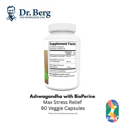 Dr. Berg 南非醉茄与 BioPerine：最大程度缓解压力（90 粒素食胶囊）