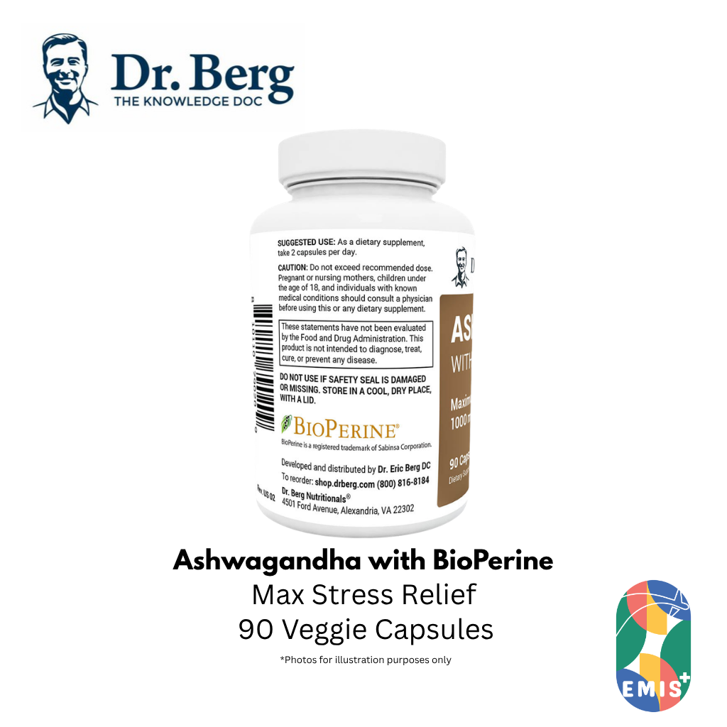 Dr. Berg 南非醉茄与 BioPerine：最大程度缓解压力（90 粒素食胶囊）