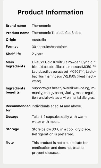 【Member Upgrade】Theronomic Tribiotic Gut Shield 30 capsules*8 bottles Free SGD9 voucher pack