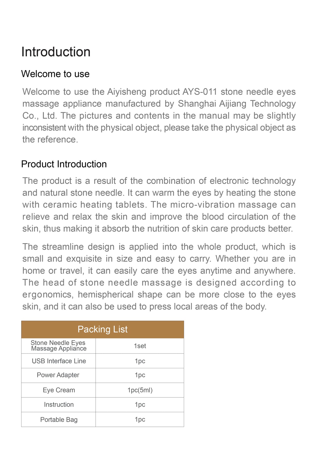 Stone Needle Eyes Massage Appliance AYS-011 official English manual page 2