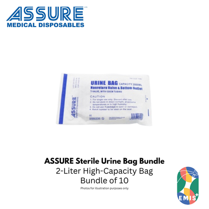 ASSURE Urine Bag Sterile 2L T Outlet with 120cm Tubing Bundle of 10