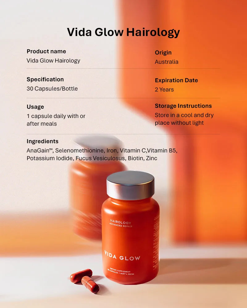 Vida Glow Hairology*30 capsules/bottle Buy 3 Free Marine Collagen 6 sachets