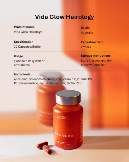 Vida Glow Hairology*30 capsules/bottle Buy 3 Free Marine Collagen 6 sachets