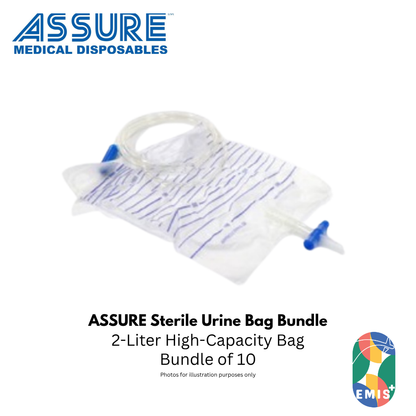 ASSURE Urine Bag Sterile 2L T Outlet with 120cm Tubing Bundle of 10