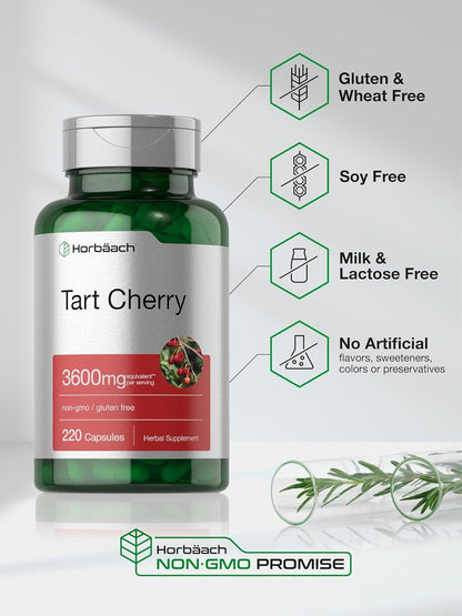 Horb ach Tart Cherry Extract Capsules | 3600mg | 220 Pills | Non-GMO Gluten Free | Traditional Herbal Supplement 220 Count (Pack of 1)