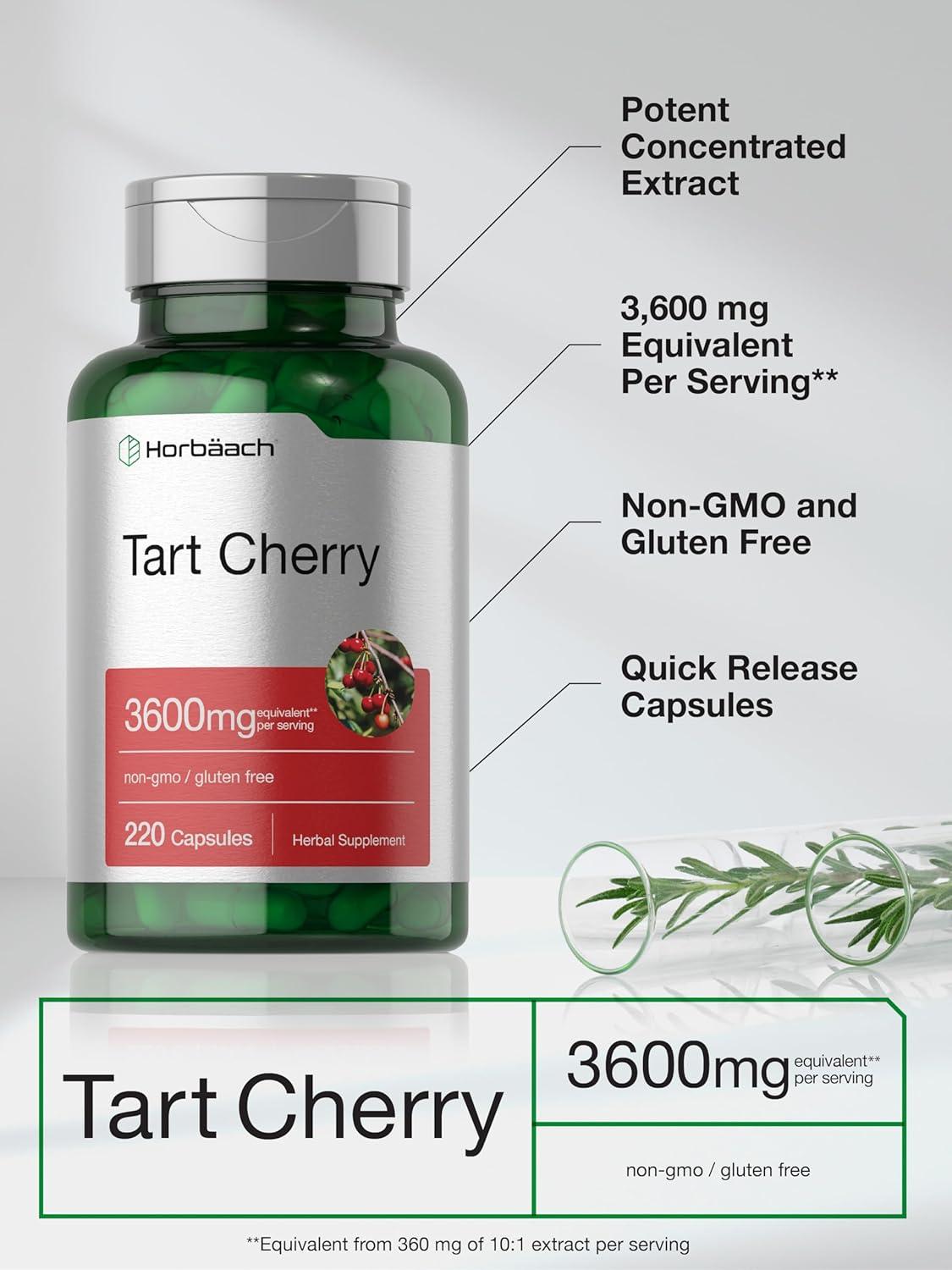 Horb ach Tart Cherry Extract Capsules | 3600mg | 220 Pills | Non-GMO Gluten Free | Traditional Herbal Supplement 220 Count (Pack of 1)