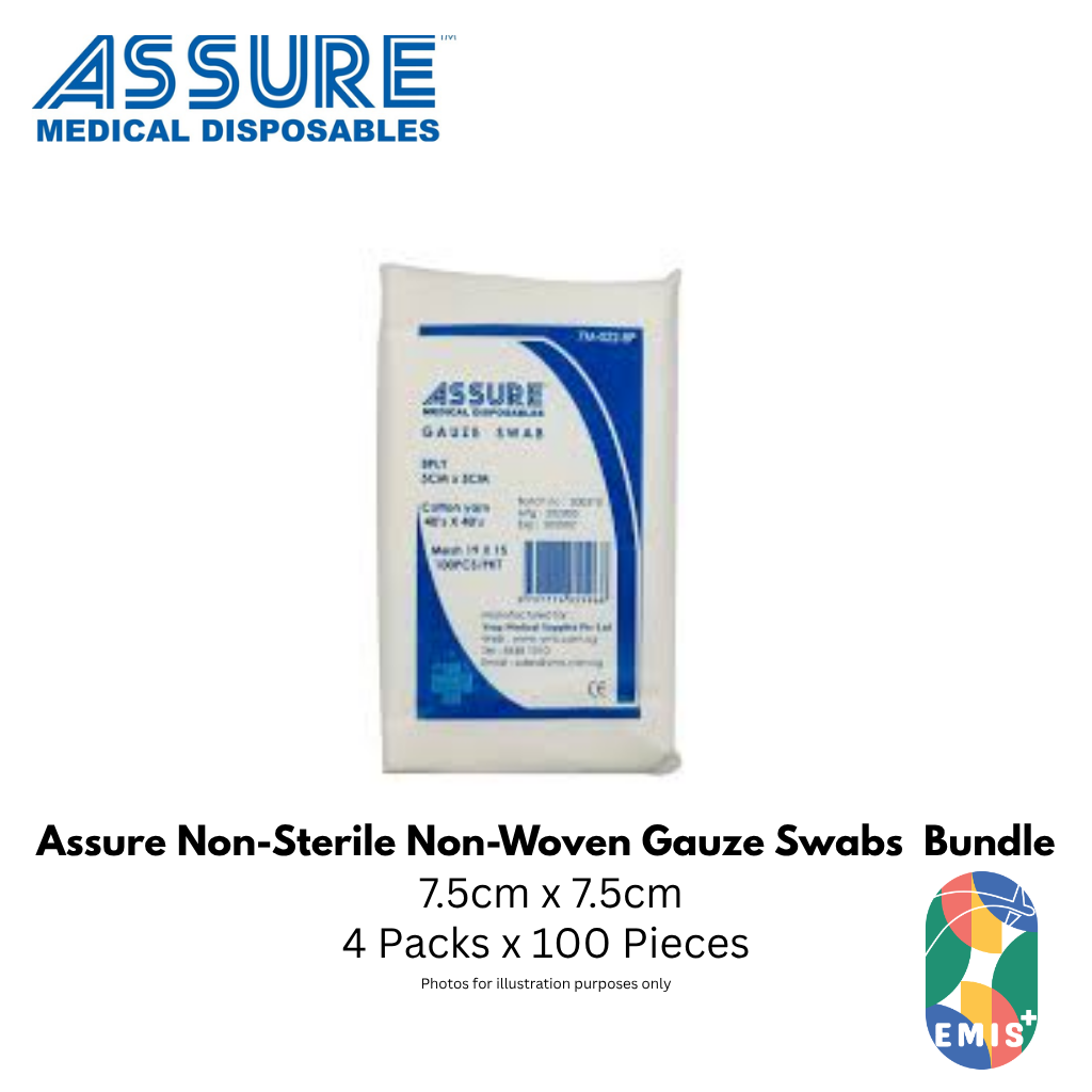 ASSURE Non-Woven Gauze Swab Non-Sterile 7.5cm x 7.5cm 4-Ply Bundle of 4 (100 Pieces per Pack)
