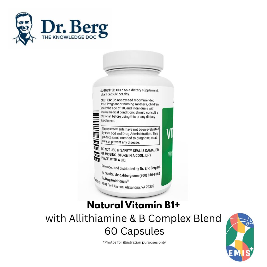 Dr. Berg 天然维生素 B1+ 含蒜硫胺素和 B 族复合物混合物 - 60 粒胶囊