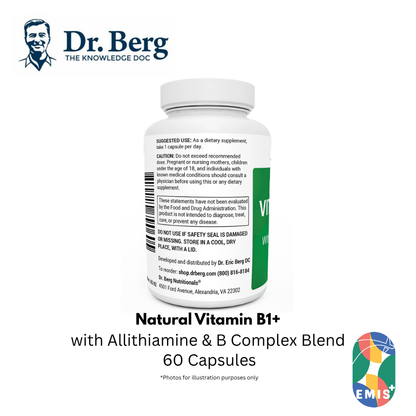 Dr. Berg 天然维生素 B1+ 含蒜硫胺素和 B 族复合物混合物 - 60 粒胶囊
