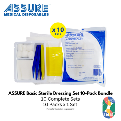 ASSURE Basic Dressing Set Bundle of 10 – Sterile Disposable Dressing Pack