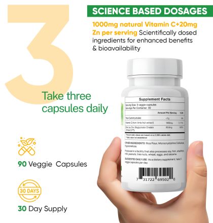 Natural Vitamin C and Zinc Supplement - Immune Support Formula by Jinfiniti