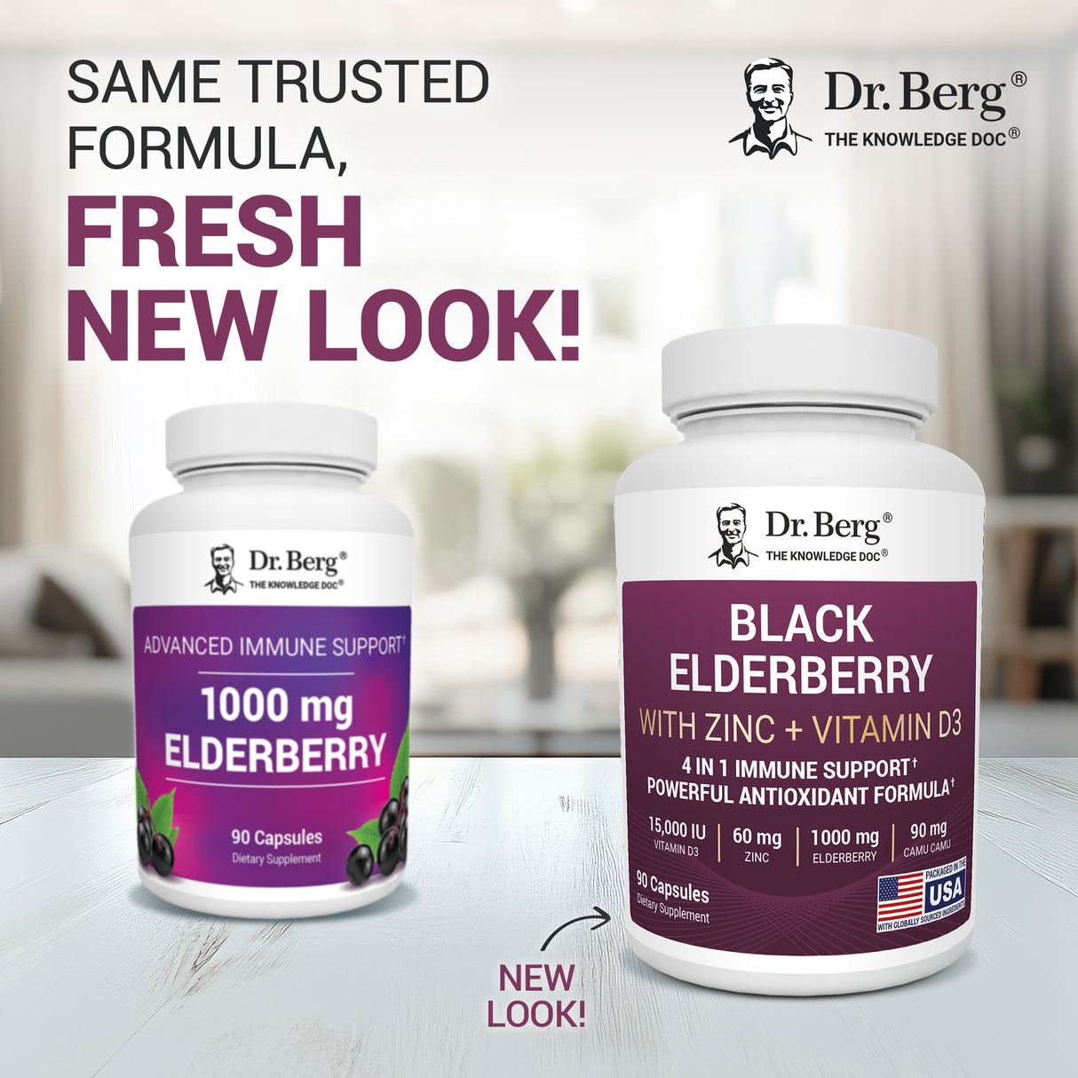 Advanced Immune Support – 1000 mg Black Elderberry with Vitamin D3 & Zinc – 90 Vegetable Capsules