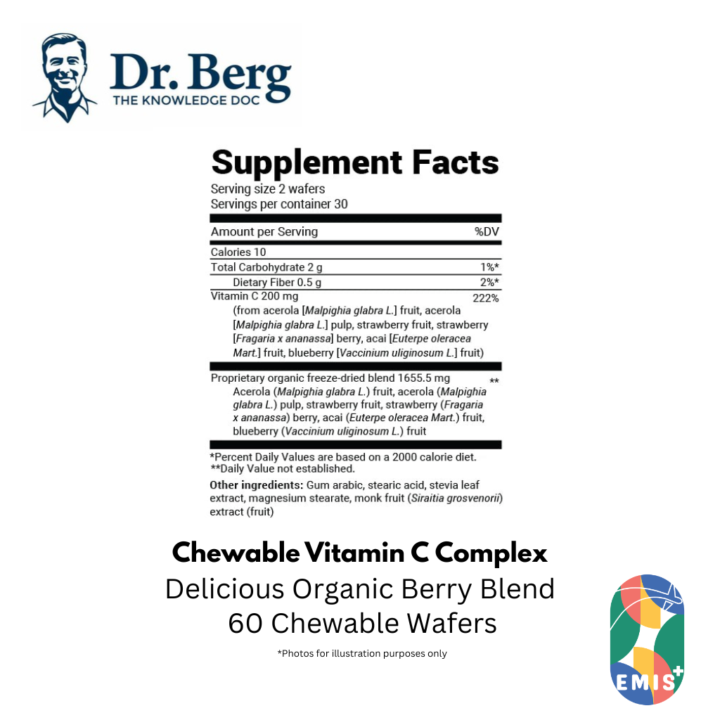 Dr. Berg 咀嚼维生素 C 复合物：美味有机浆果混合物 - 60 片