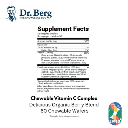 Dr. Berg 咀嚼维生素 C 复合物：美味有机浆果混合物 - 60 片