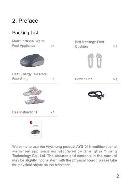 Multifunctional Warm Feet Appliance official English manual page 4