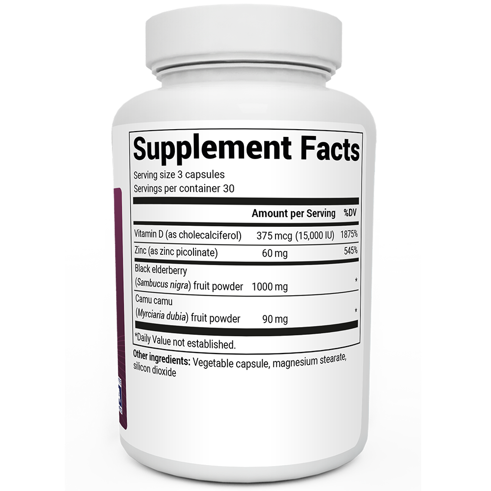 Advanced Immune Support – 1000 mg Black Elderberry with Vitamin D3 & Zinc – 90 Vegetable Capsules