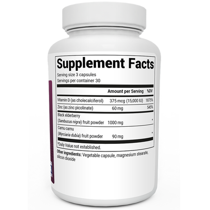 Advanced Immune Support – 1000 mg Black Elderberry with Vitamin D3 & Zinc – 90 Vegetable Capsules