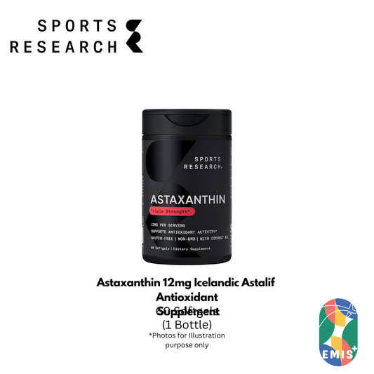 Astaxanthin 12mg (60 Softgels) – Icelandic Astalif Antioxidant Supplement with Organic Coconut Oil by Sports Research