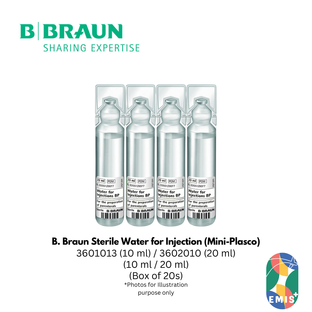 B Braun Sterile Water for Injection Mini Plasco 10 ml or 20 ml Box of 20