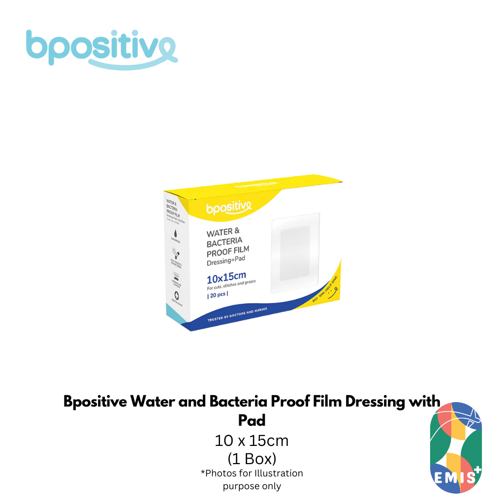 Bpositive Water and Bacteria Proof Film Dressing with Pad 10 x 15cm