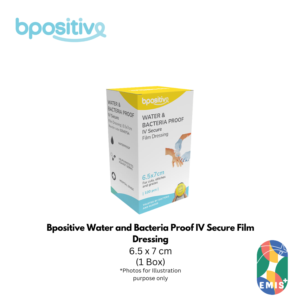 Bpositive Water and Bacteria Proof IV Secure Film Dressing 6.5 x 7 cm Box of 100