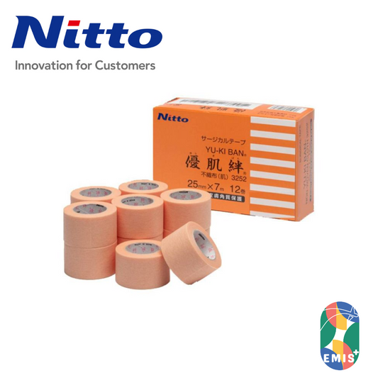 (Box of 12 rolls) Nitto Yukiban Surgical Brown Tape