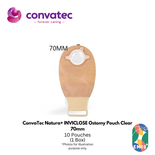 ConvaTec Natura+ INVICLOSE Ostomy Pouch – Clear, 70mm | Advanced Drainable Pouch with Anti Clogging Filter & Clip Less Tail Closure (Box of 10)