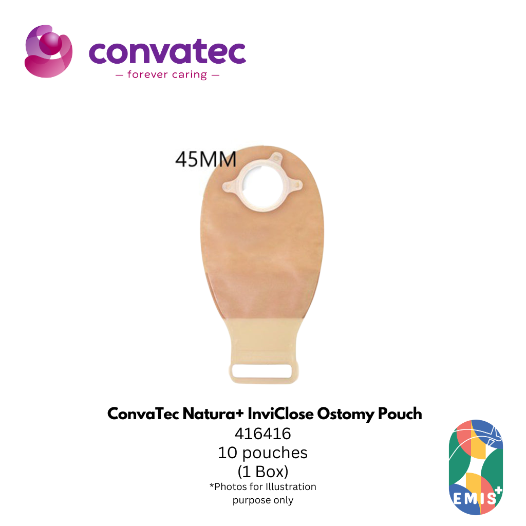 ConvaTec Natura+ InviClose Ostomy Pouch – Clear, 45mm (416416) | Drainable Pouch with Anti Clogging Filter & Clip Less Tail Closure | Box of 10