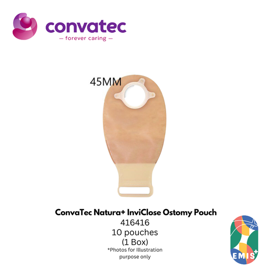 ConvaTec Natura+ InviClose Ostomy Pouch – Clear, 45mm (416416) | Drainable Pouch with Anti Clogging Filter & Clip Less Tail Closure | Box of 10
