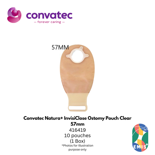 Convatec Natura+ InvisiClose Ostomy Pouch Clear 57mm (416419) – Anti Clog Filter, Clip Less Drainage | Box of 10