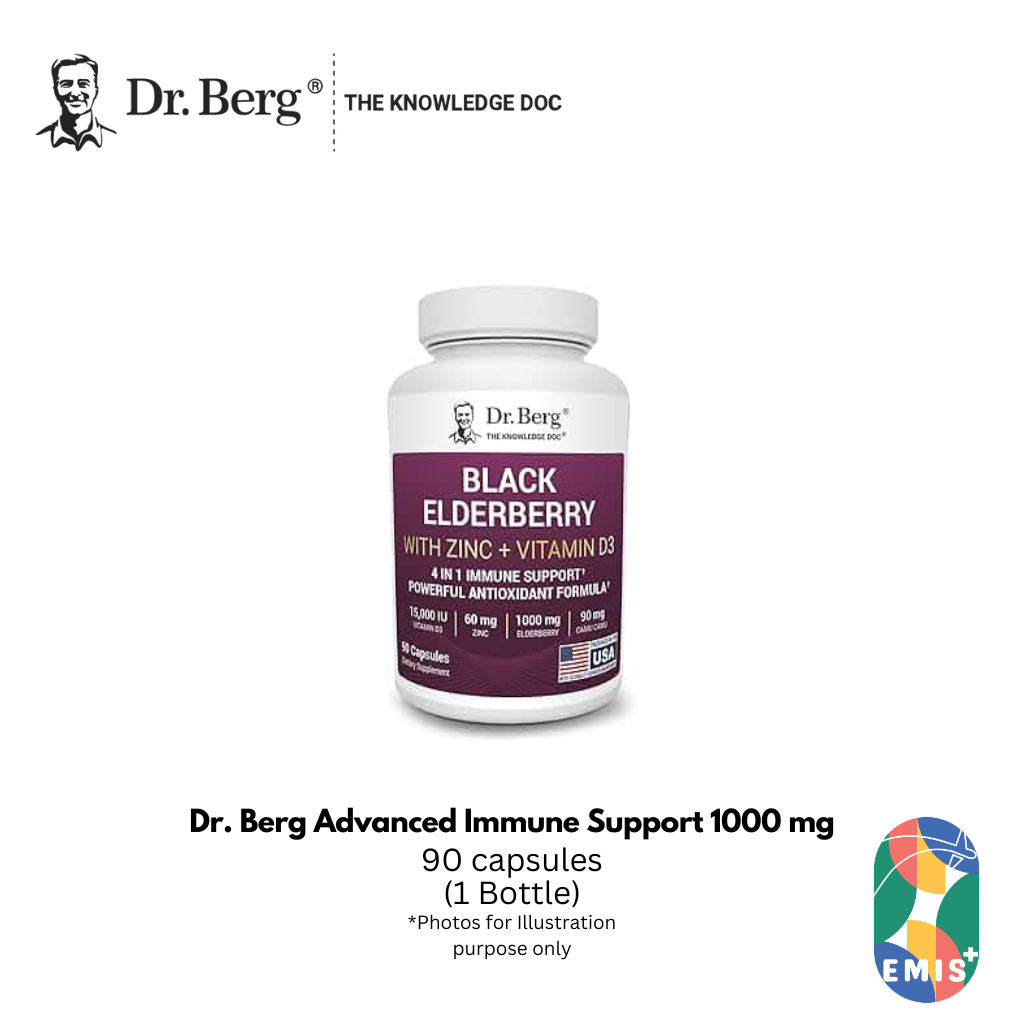 Dr Berg Advanced Immune Support 1000 mg Black Elderberry with Vitamin D3 and Zinc 90 Vegetable Capsules