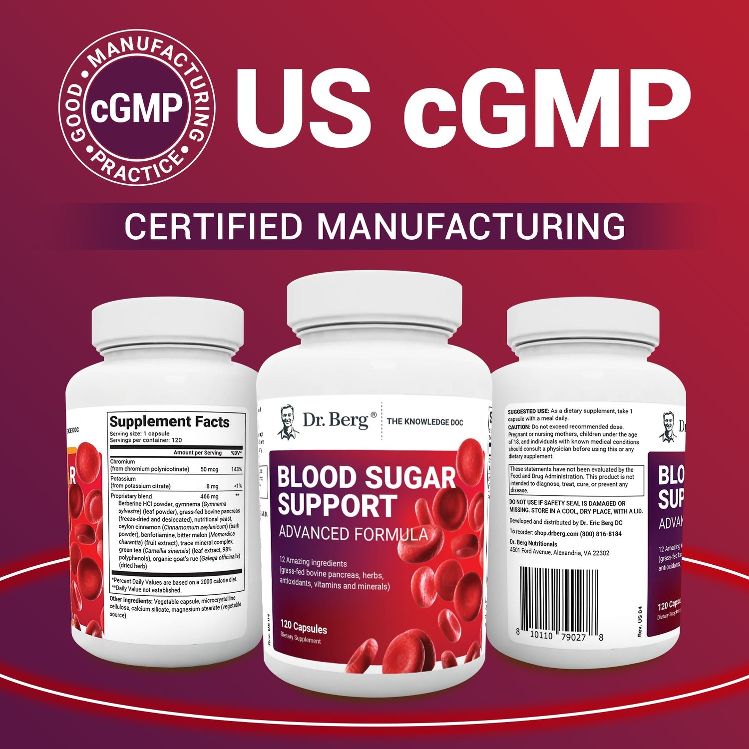 Dr. Berg Advanced Blood Sugar Support: Chromium & Potassium Formula (120 Veggie Caps)