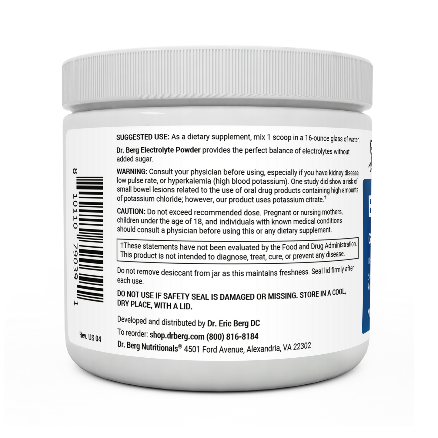 Dr. Berg Electrolyte Powder with 1000 mg of Potassium and Magnesium - Ultimate Hydration Support