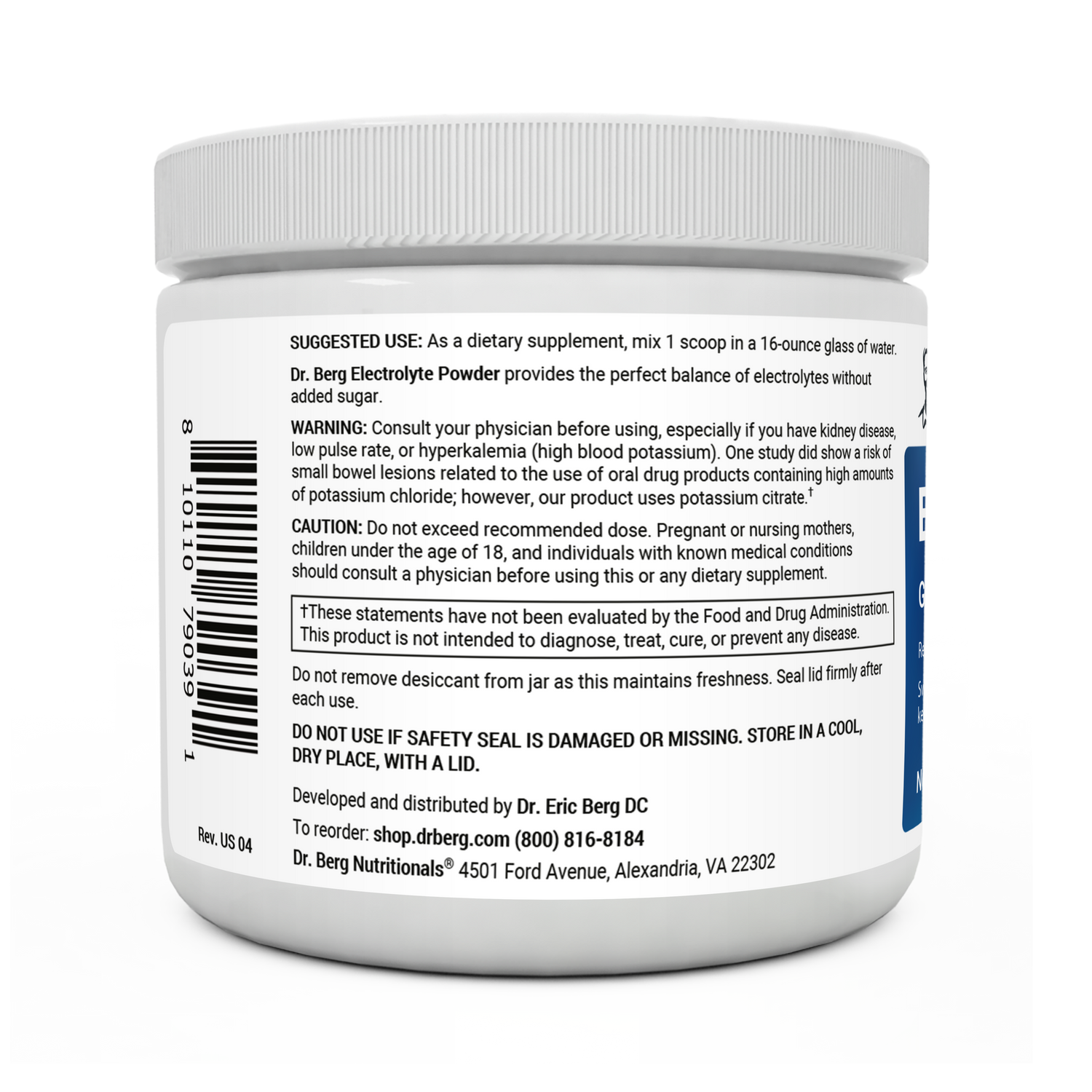 Dr. Berg Electrolyte Powder with 1000 mg of Potassium and Magnesium - Ultimate Hydration Support