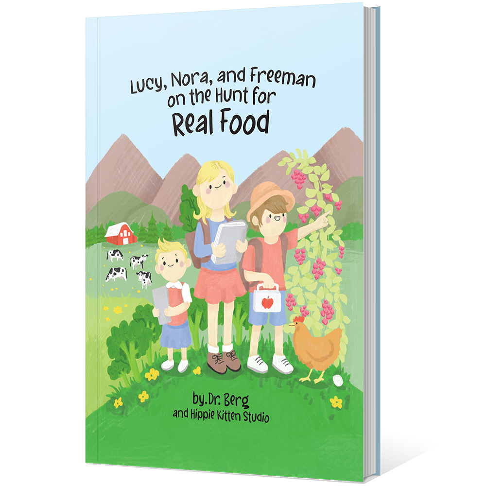 Lucy, Nora, and Freeman on the Hunt for Real Food - Story Book, Coloring Book, Flashcards