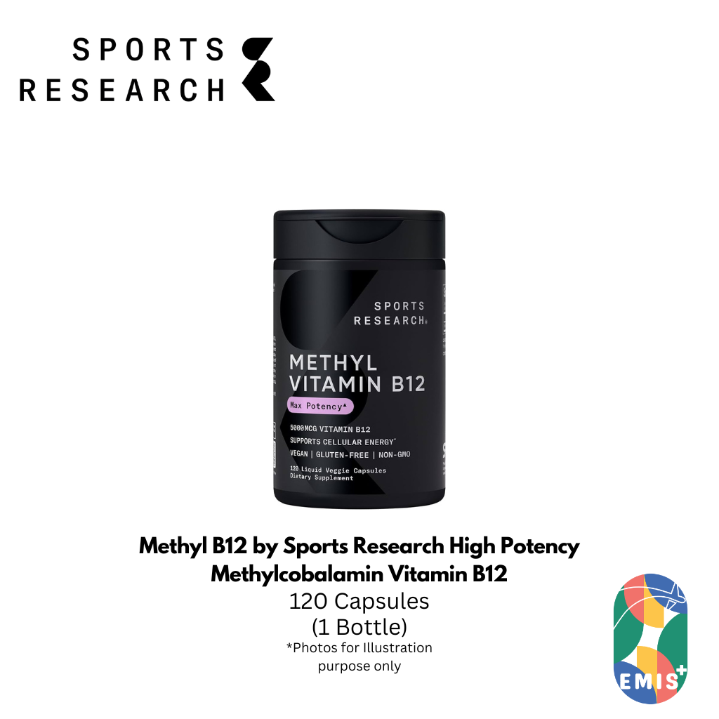 Methyl B12 by Sports Research High Potency Methylcobalamin Vitamin B12 with Coconut MCT Oil Supports Energy Metabolism Red Blood Cell Production and Cellular Health Vegan Non GMO