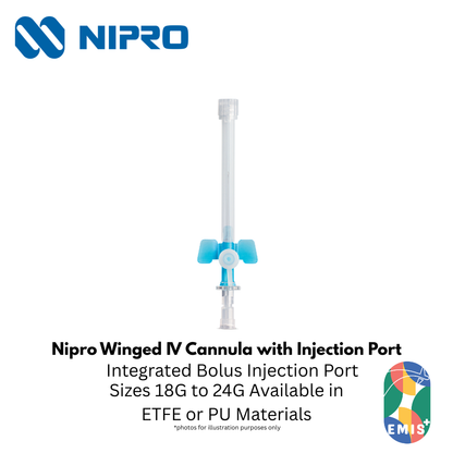 Nipro Winged IV Cannula (Wing Cath) – ETFE / PU with Injection Port (18G – 24G) – Nipro medical device available at EMIS+ Singapore