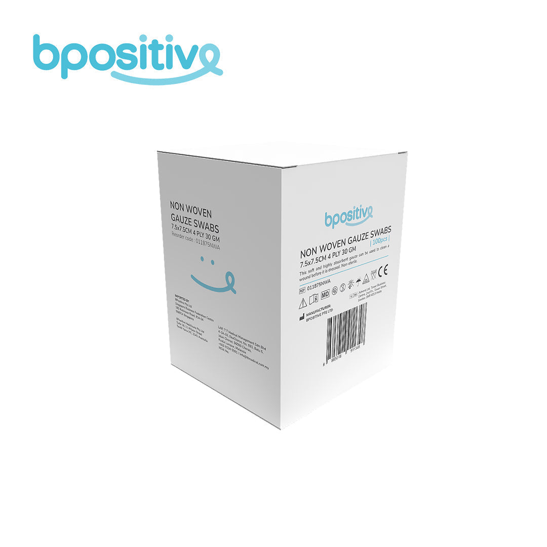 BPositive Non Woven Gauze Swabs 4 Ply Non Sterile - (Box of 100s)
